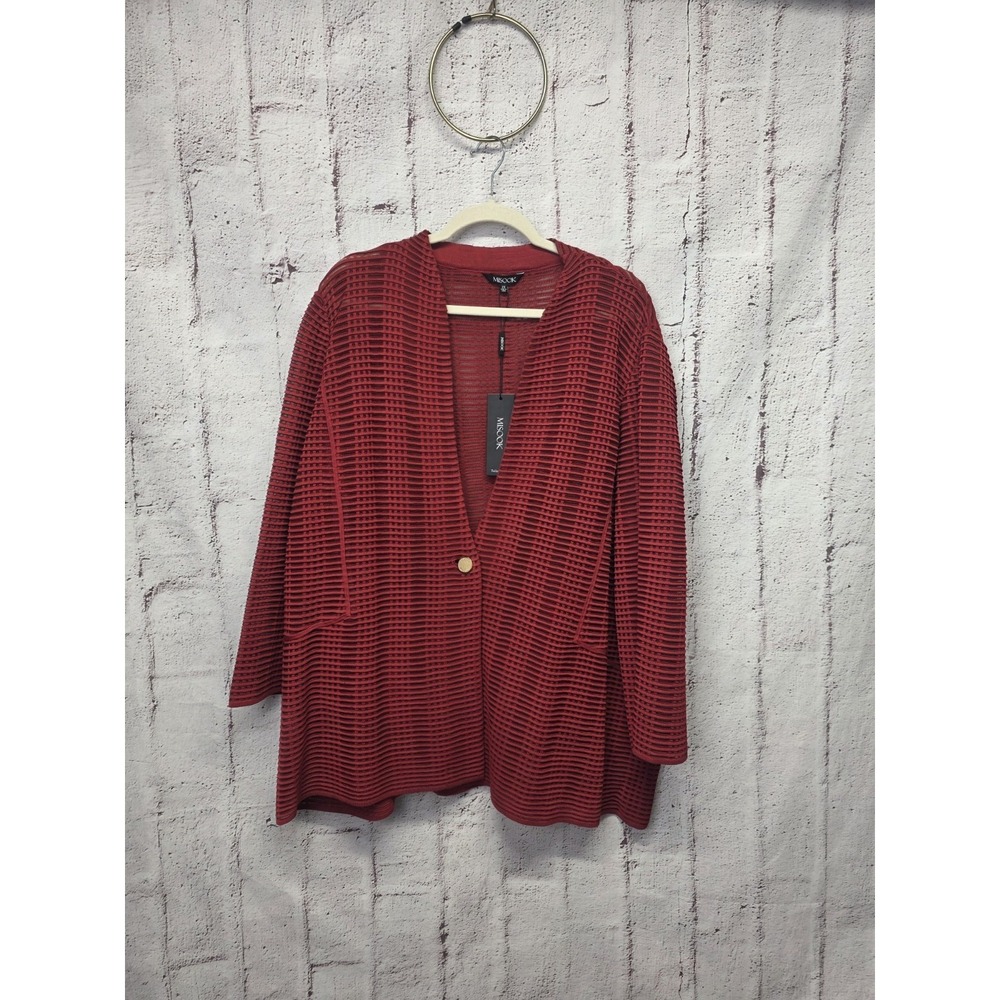 Misook Cardigan Red Long Sleeve One Button Size 2X NWT Classic Preppy Business‎